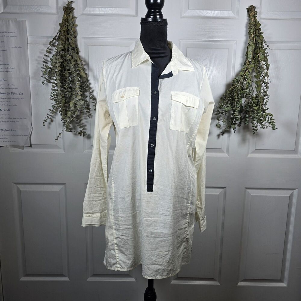 J. Crew Womens Popover Preppy Tunic Shirt Size M White Cotton Pockets Coastal